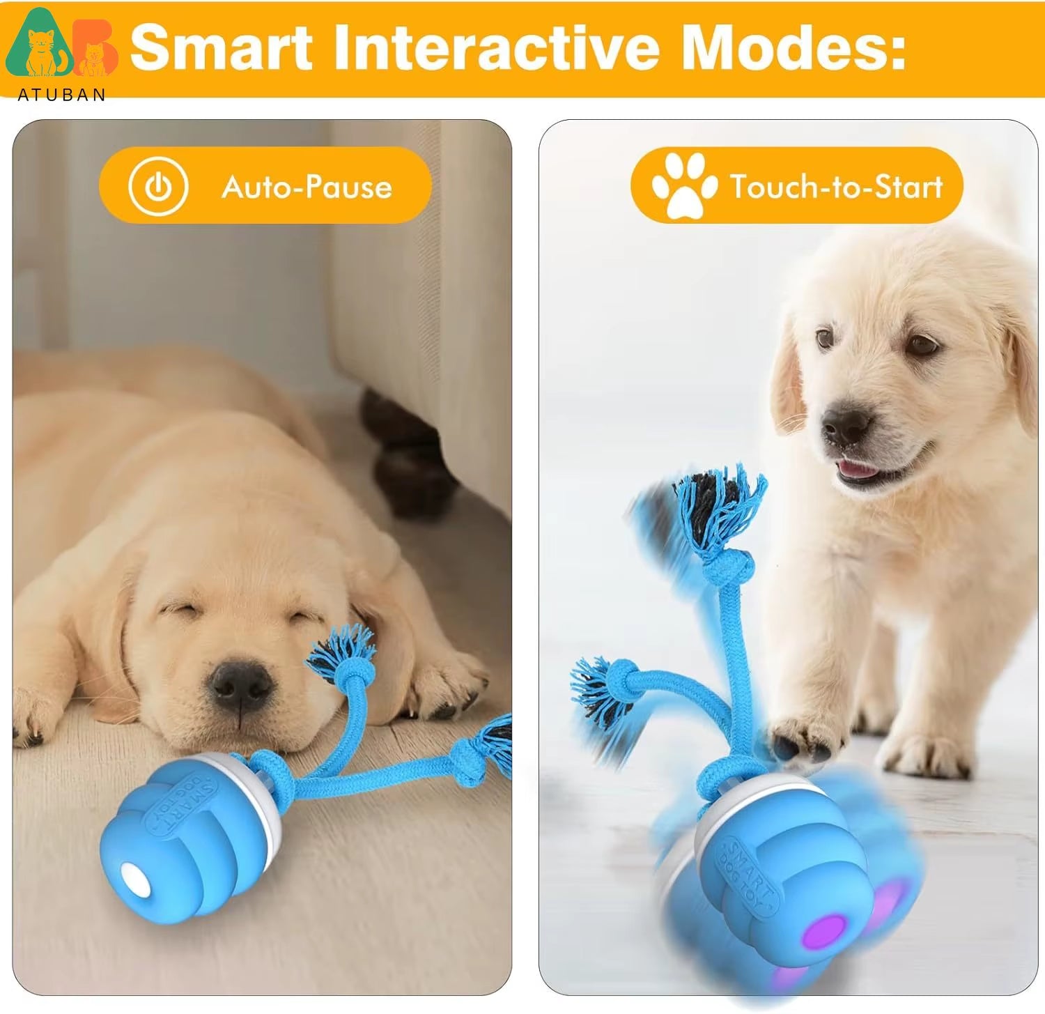 Interactive Dog Toys Ball - Fun Moving Dog Toys to Keep Them Busy , Rechargeable Smart Automatic Dog Ball for Boredom